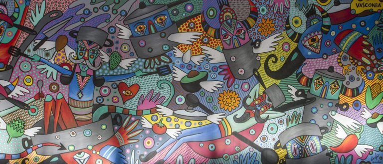 Develan Saltimbanquis y sabor, mural del artista plástico Cocolvú